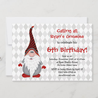 Red Gray Gnome Kindergeburtstag Party Einladung