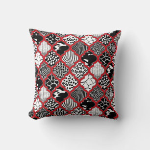 Red Gray Hollywood Regency Marokkanisches Tierbild Kissen