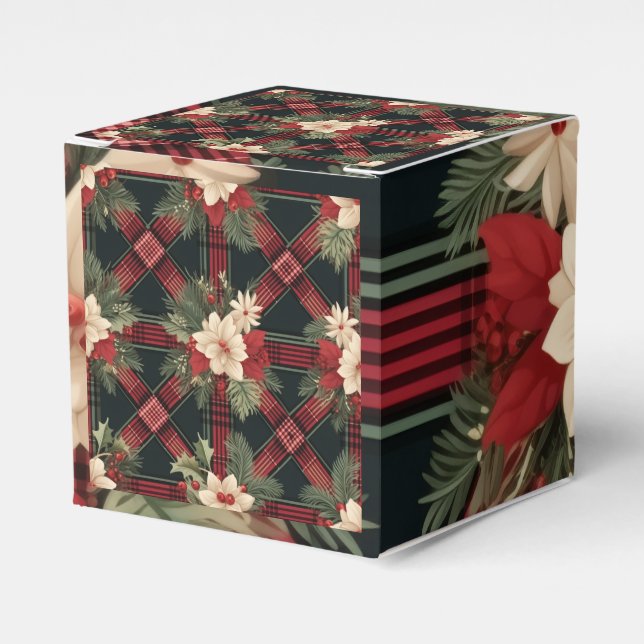 Red & Gray Kariert Cube Gefallen Geschenkboxen Geschenkschachtel (Vorderseite)