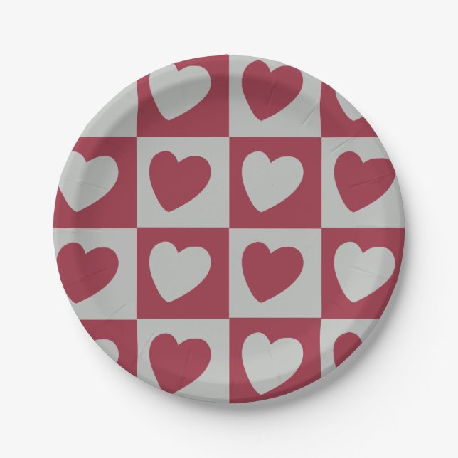 Red Gray Liebe Hearts Party Pappteller (Vorderseite)