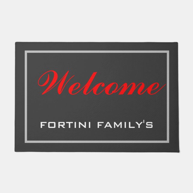 Red Gray Modern Minimalistisch Trendy Fußmatte (Vorderseite)