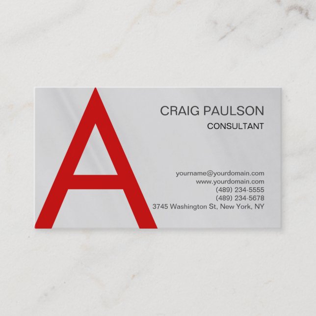 Red Gray Monogram Consultant Charm Business Card Visitenkarte (Vorderseite)
