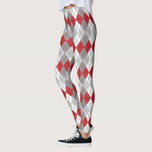 Red Gray Raute Pattern Leggings
