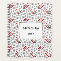 Red Gray Scandinavian Floral Pattern Planner