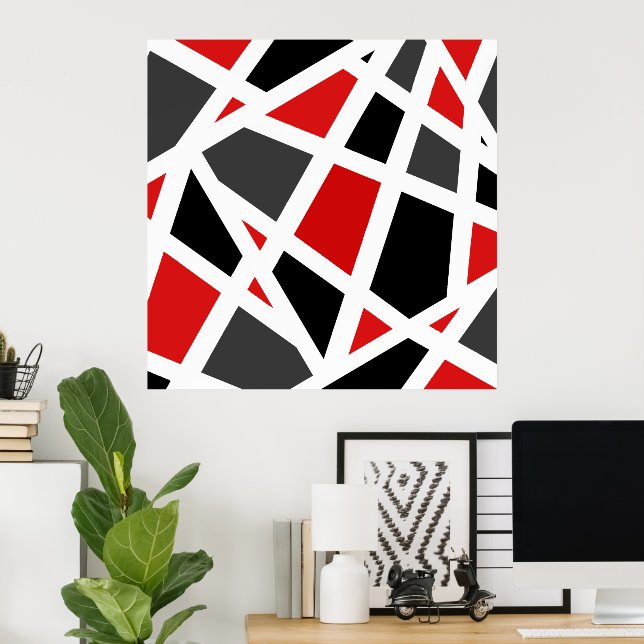 Red Gray Schwarz-weiß Geometric Poster (Heimbüro)