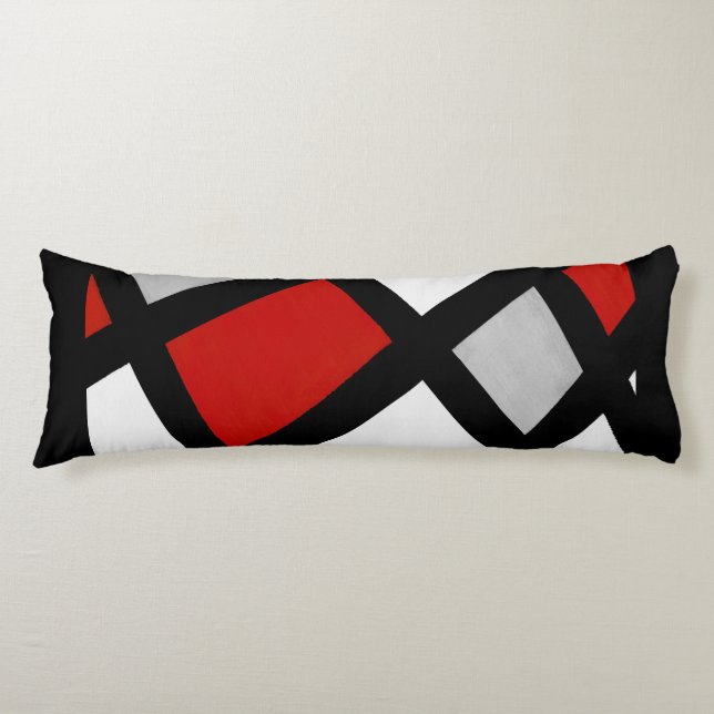 Red Gray Schwarz-weiß Geometric Seitenschläferkissen (Vorderseite)