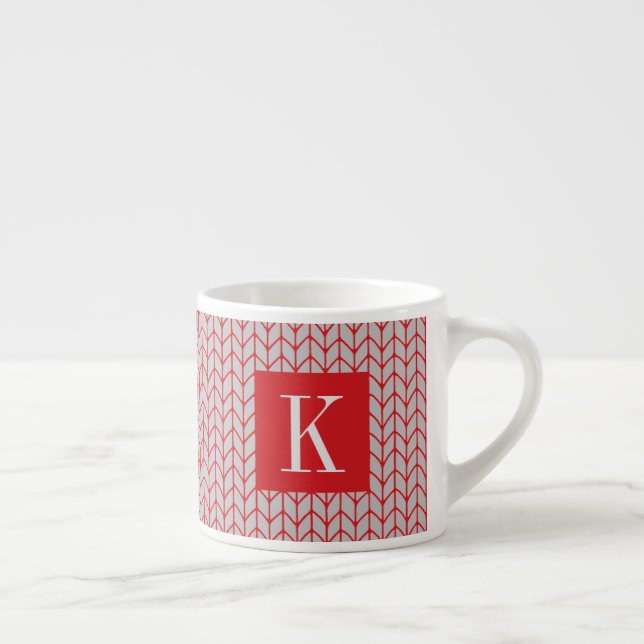 RED GRAY STRICK Espresso Cup + Initial II Espressotasse (Rechts)