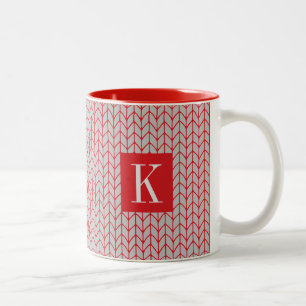 RED GRAY STRICK Red Two Tone Tasse + Initial II