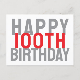 Red Gray White Modern Bold Bold Frohes 100. Geburt Postkarte