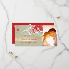 Red Gray Zen Bamboo Verlasse Foto Chinesisch Hochz Save The Date