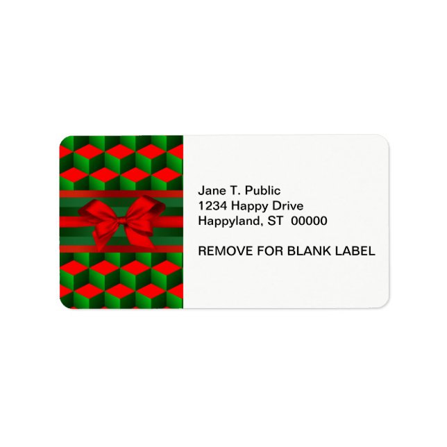 Red & Green 3D Look Cubes Ribbon Weihnachten Adressaufkleber (Vorne)