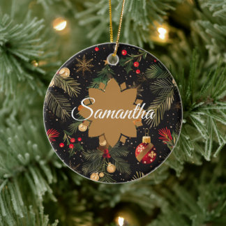 Red, green and gold personalized  keramik ornament