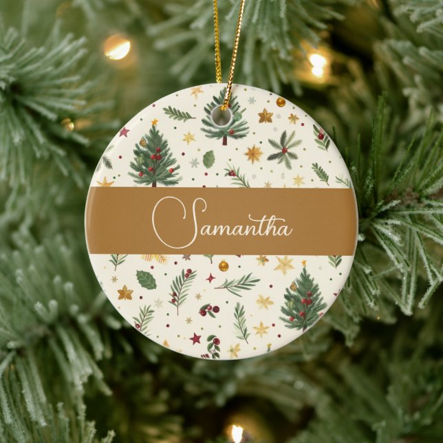 Red, green and gold personalized  keramik ornament (Baum)