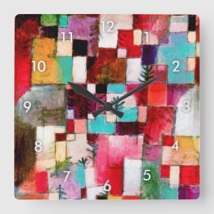 Red Green and Violet, Paul Klee Quadratische Wanduhr