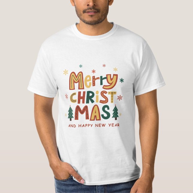 Red, Green and Yellow Illustrative Christmas  T-Shirt (Vorderseite)