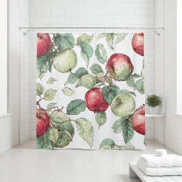 Red Green Apfel Frucht Muster Wasserfarbe Rustikal Duschvorhang