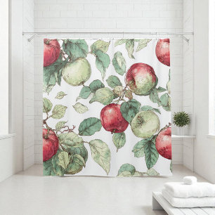 Red Green Apfel Frucht Muster Wasserfarbe Rustikal Duschvorhang