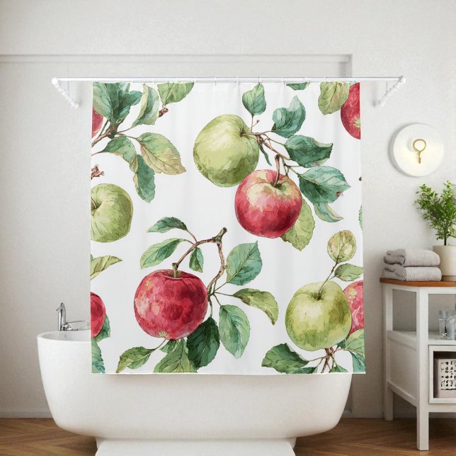 Red Green Apfel Frucht Muster Wasserfarbe Rustikal Duschvorhang (Red Green Apple Fruit Pattern Watercolor Rustic Shower Curtain)