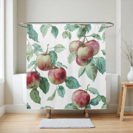 Red Green Apfel Frucht Muster Wasserfarbe Rustikal Duschvorhang