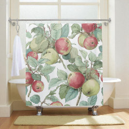 Red Green Apfel Frucht Muster Wasserfarbe Rustikal Duschvorhang