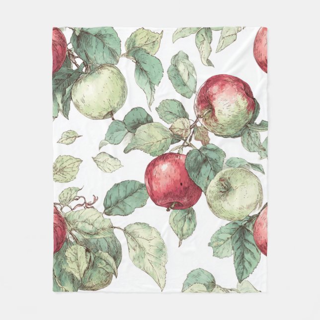 Red Green Apfel Frucht Muster Wasserfarbe Rustikal Fleecedecke (Vorderseite)