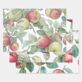 Red Green Apfel Frucht Muster Wasserfarbe Rustikal Geschenkpapier Set