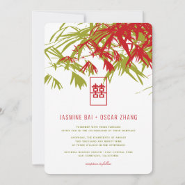 Red Green Bamboo Blätter Double Xi Chinesisch Hoch Einladung