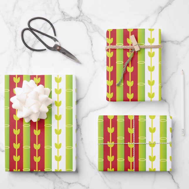 Red Green Bamboo-Blätter Geschenkpapier Set (Vorderseite)