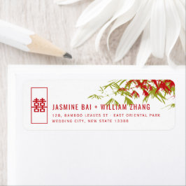 Red & Green Bamboo Verlasse asiatische Hochzeitadr