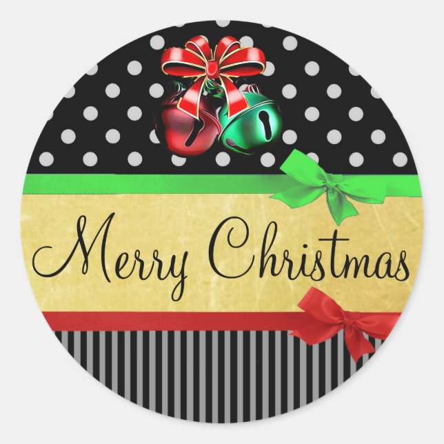 Red Green Black Gold Frohe Weihnachtsbows Stickers (Vorderseite)