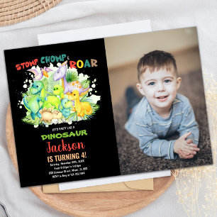 Red Green Black Photo Dinosaur Invitation Annivers