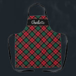 Red Green Black Watch Karierter Personalisierter U Schürze<br><div class="desc">Feierliche saisonale Schürze mit einem klassischen karierten Muster aus Rot,  Jäger Grün und Schwarz-Weiß-Schottisch mit modernem,  weißem Text,  der mit einem Namen personalisiert werden kann. Ob Sie nun Weihnachts-Dinner kochen,  Ferienkekse backen oder Geschirr machen,  in dieser Ferienzeit werden Sie stilvoll aussehen!</div>