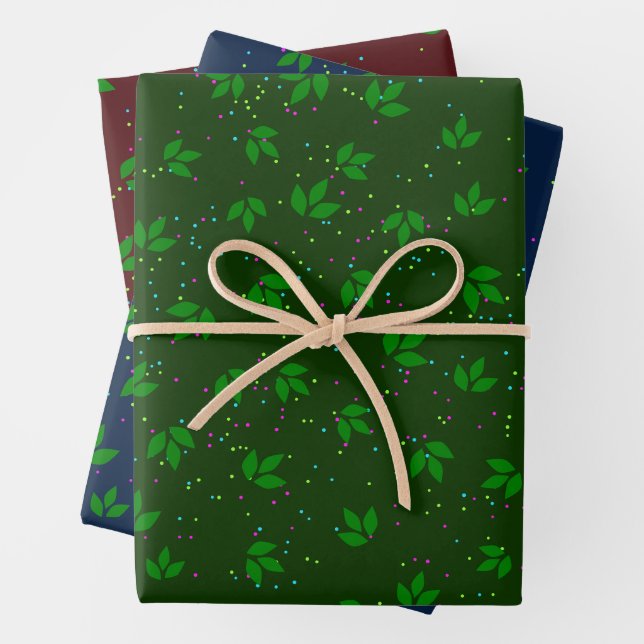 Red Green Blue Festive Saisonleaf Muster Geschenkpapier Set (Beispiel)