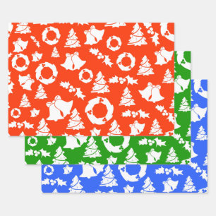 Red, Green & Blue Weihnachtsmuster Geschenkpapier Set