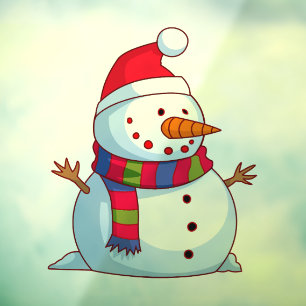 Red Green Blue White Christmas Snowman Fensteraufkleber