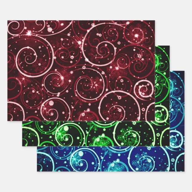 Red Green & Blue Winter Swirt Motif Geschenkpapier Set (Set)