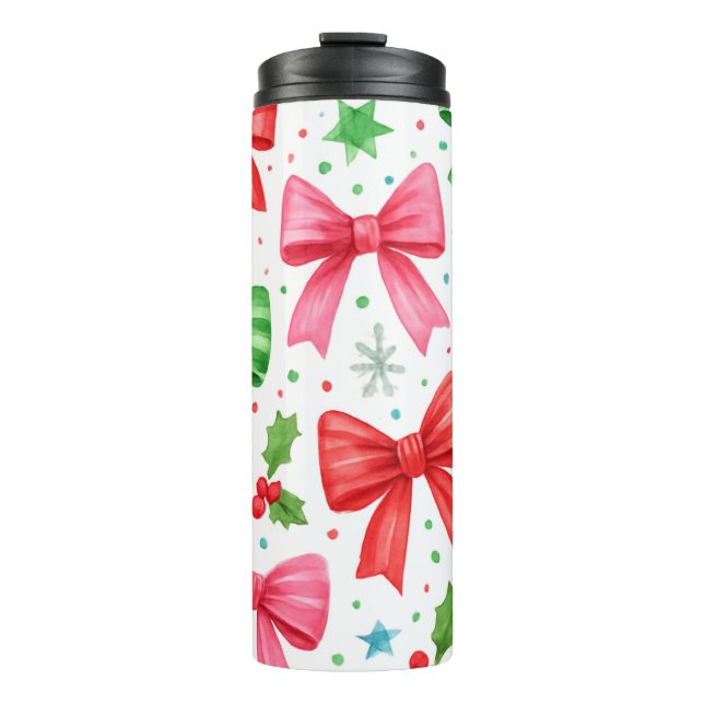 Red & Green Bow Christmas Tumbler – Christmas Gift Thermosbecher (Vorderseite)