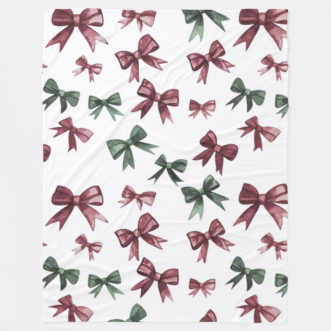 Red Green Bows Weihnachten Fleecedecke (Vorderseite)