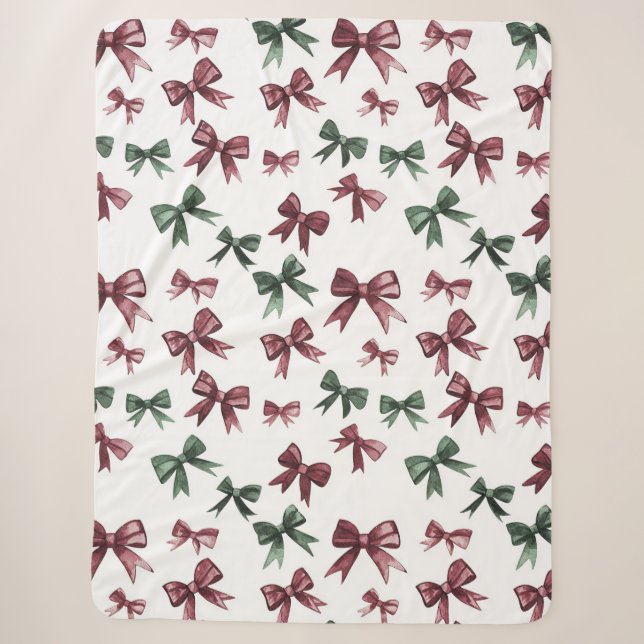 Red Green Bows Weihnachten Sherpadecke (Vorderseite)