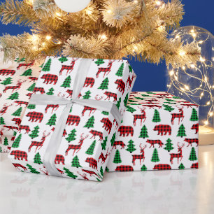 Red Green Buffalo Kariert Bears Wolves Deer Xmas Geschenkpapier