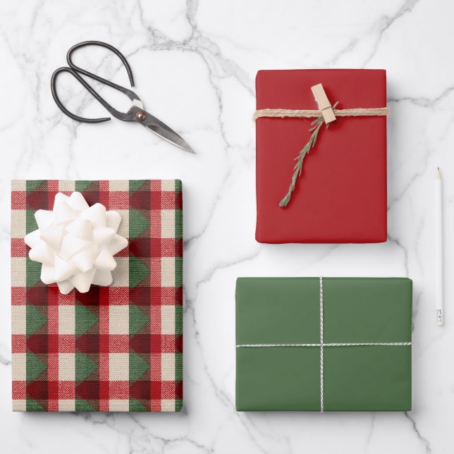 Red Green Buffalo Karierter Weihnachtsurlaub Geschenkpapier Set (Vorderseite)