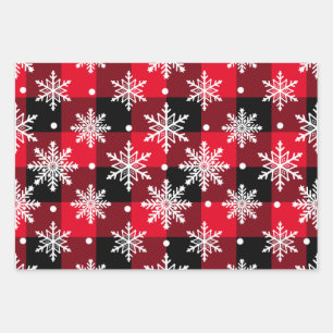 Red Green Buffalo Kariertes Weihnachtsschneeflocke Geschenkpapier Set