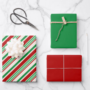 Red & Green Candy Cane Weihnachten koordiniert Geschenkpapier Set