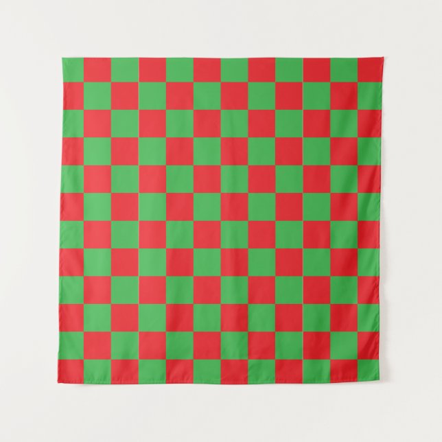 Red Green Checked Karo Design Wandteppich (Vorderseite)