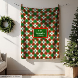 Red Green Checkered Blanket Custom Name Cozy Art Fleecedecke