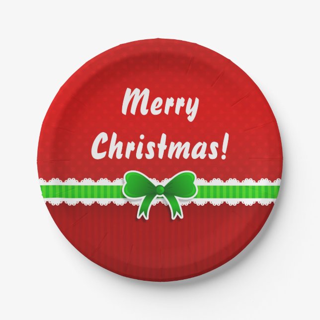 Red Green Christmas Design Anpassbarer Text Pappteller (Vorderseite)