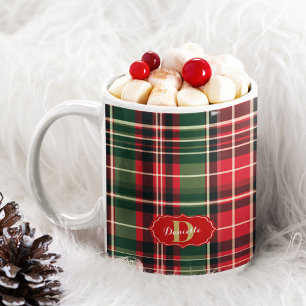 Red Green Christmas Festival Kariert Monogram Holi Kaffeetasse