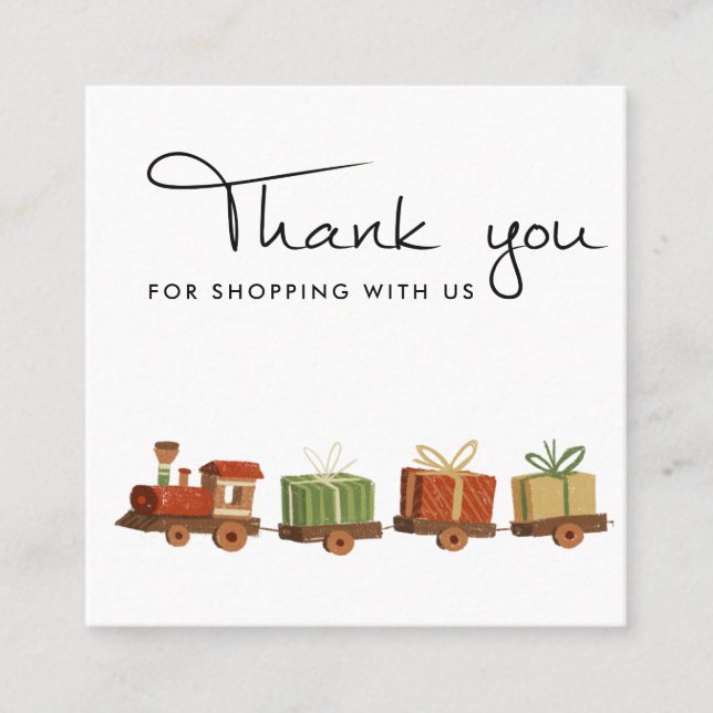 RED GREEN CHRISTMAS GIFT HOLZ TOLLE TRAIN DANK QUADRATISCHE VISITENKARTE (Vorderseite)