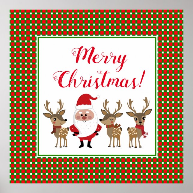 Red Green Christmas Kariert Santa Claus Reindeer Poster (Vorne)