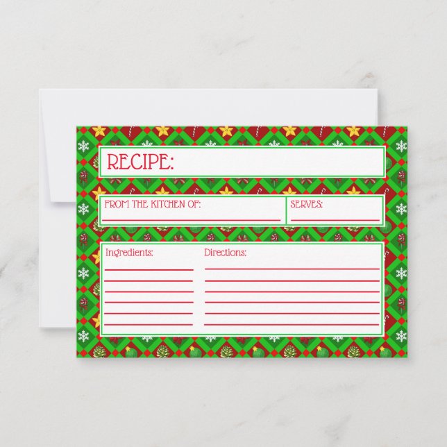 Red Green Christmas Pattern Rezept Card (Vorderseite)